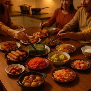 Mâm cơm món ăn ngày Tết 3 miền Bắc Trung Nam bày trên bàn, gợi ý thực đơn Tết cho gia đình Việt