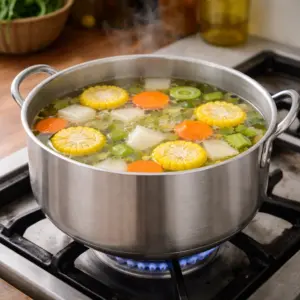 Cách Nấu Lẩu Nấm Chay Thanh Đạm, Thơm Ngon 4 hình ninh nước dùng lẩu nấm chay từ rau củ