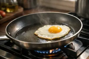 Mẹo Hiệu Quả Cách Làm Chảo Chống Dính Khi Nấu Ăn 1 làm chảo không dính đúng cách khi chiên trứng với nhiệt và dầu phù hợp