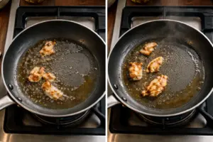 Mẹo Hiệu Quả Cách Làm Chảo Chống Dính Khi Nấu Ăn 2 so sánh chảo nguội và chảo đủ nóng cho thấy vai trò của nhiệt dầu trong chống dính