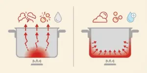 5 Bí Quyết Chuẩn Vị - Cách Hầm Xương Heo Ngọt Nước Trong 2 cách xử lý nước hầm xương bị đục sơ đồ so sánh cơ chế tản nhiệt đều của nồi đáy dày giúp nước sôi lăn tăn, giữ nước trong