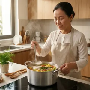 Cách Nấu Canh Chua Cá Lóc, Chuẩn Vị Nam Bộ 3 Kỹ thuật dùng vá hớt bọt khi đun sôi nồi canh chua cá lóc