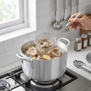 Cách Nấu Phở Bò Tại Nhà Nước Dùng Trong Thơm Quế Hồi 1 Chần xương ống bò với gừng đập dập và muối hạt để nấu phở bò tại nhà