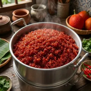 Hướng Dẫn Chọn Dung Tích Nồi Nhôm, Xửng Hấp Và Chõ Xôi Cho Gia Đình 3 Chõ xôi nhôm Kim Hằng size 24cm đồ 1kg nếp gấc dẻo thơm, hơi nước tỏa đều không làm nhão hạt.