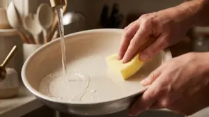 Chảo Ceramic Là Gì? Phân Tích Cấu Tạo Và Tiêu Chuẩn An Toàn 2 dung mut xop mem ve sinh chao ceramic bang nuoc am