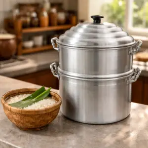 Cách Nấu Xôi Dẻo Không Sượng, Tỉ Lệ Nước Và Thời Gian Chuẩn 1 Cách nấu xôi dẻo bằng chõ xôi nhôm Kim Hằng xi bóng chuẩn chất lượng Nhật Bản JIS 3003