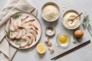 Cách Làm Tôm Chiên Bột Giòn Rụm, Không Bị Ỉu, Chuẩn Vị Nhà Hàng 1 Nguyên liệu làm tôm chiên bột gồm tôm tươi, bột chiên xù, bột chiên giòn, trứng gà và gia vị